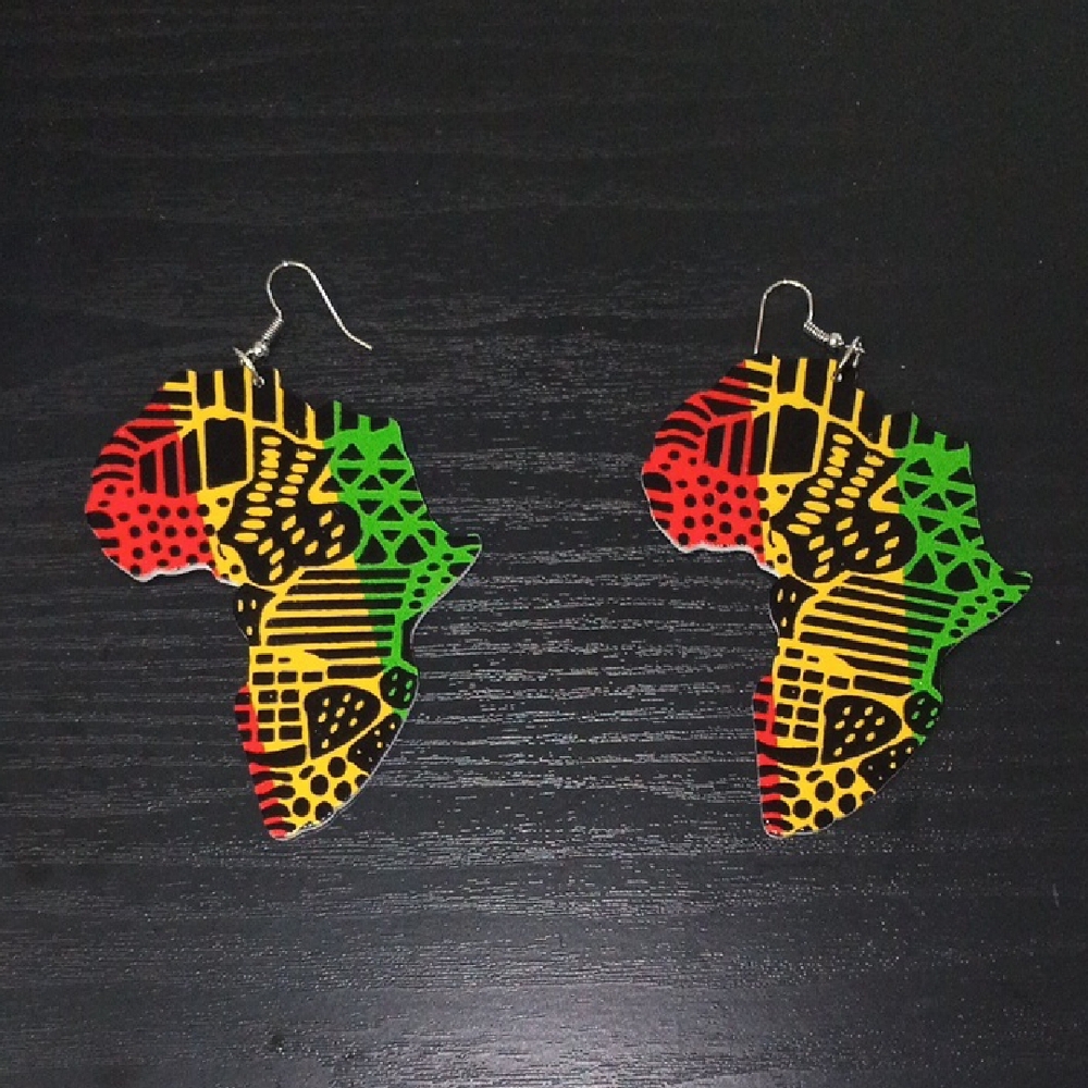 Africa Map Statement Earrings in Red, Yellow, Green &‎ Black